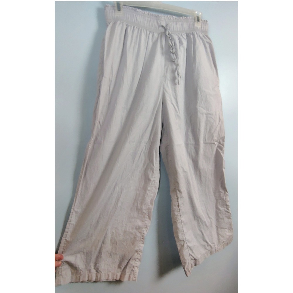 Free People Womens SZ M Wide Leg Smocked Waist Pants Gray Cotton Boho Gorpcore - Picture 2 of 9